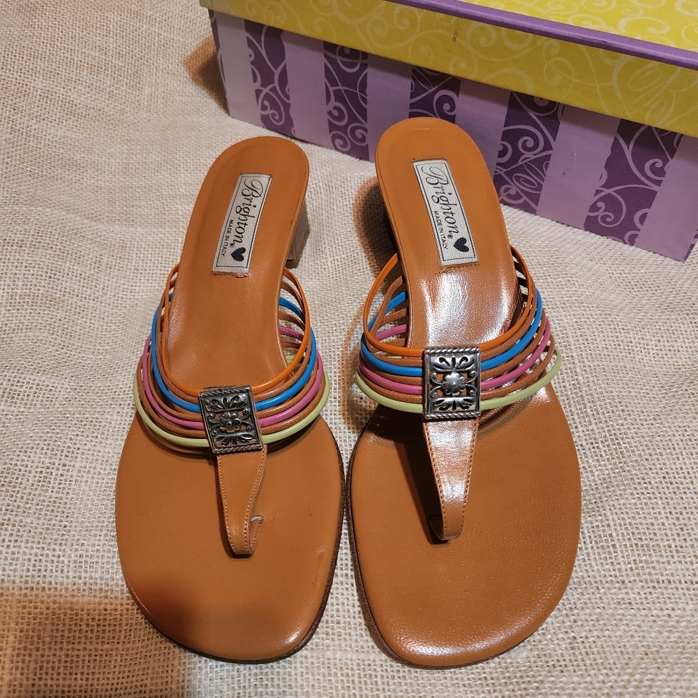 Brighton Tan Multicolor Strap Thong Sandals